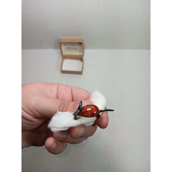 925 Sterling Silver Amber Stone Mouse Pin 4.20g Jewelry Brooch Animal Rodent - Picture 4 of 6